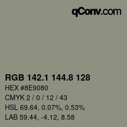 Color code: RGB 142.1 144.8 128 | qconv.com