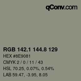 カラーコード: RGB 142.1 144.8 129 | qconv.com