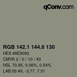 Color code: RGB 142.1 144.8 130 | qconv.com