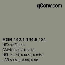 Color code: RGB 142.1 144.8 131 | qconv.com