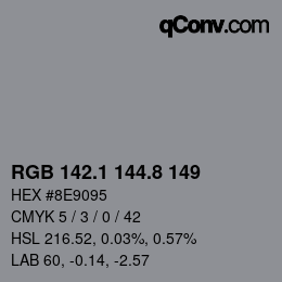 Color code: RGB 142.1 144.8 149 | qconv.com