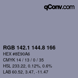カラーコード: RGB 142.1 144.8 166 | qconv.com