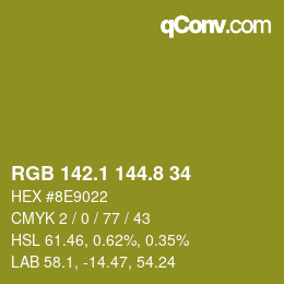 カラーコード: RGB 142.1 144.8 34 | qconv.com