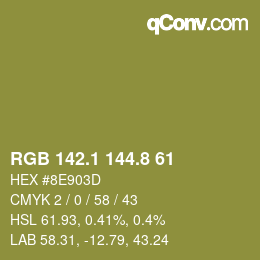 カラーコード: RGB 142.1 144.8 61 | qconv.com