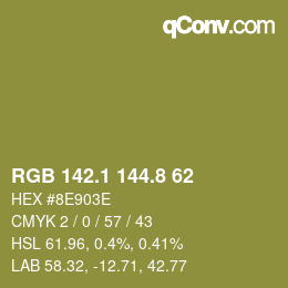 カラーコード: RGB 142.1 144.8 62 | qconv.com