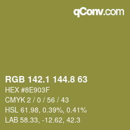 カラーコード: RGB 142.1 144.8 63 | qconv.com
