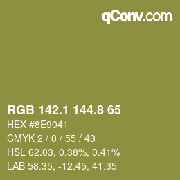 Color code: RGB 142.1 144.8 65 | qconv.com