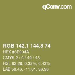 Color code: RGB 142.1 144.8 74 | qconv.com
