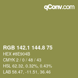 Color code: RGB 142.1 144.8 75 | qconv.com
