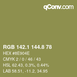 カラーコード: RGB 142.1 144.8 78 | qconv.com