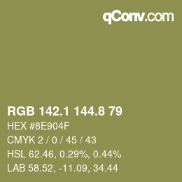 Color code: RGB 142.1 144.8 79 | qconv.com