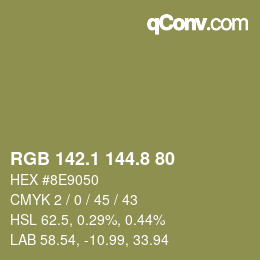 Color code: RGB 142.1 144.8 80 | qconv.com