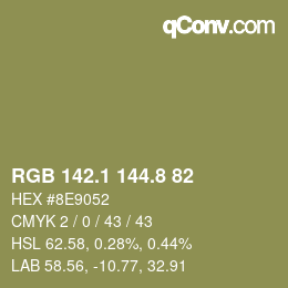 カラーコード: RGB 142.1 144.8 82 | qconv.com