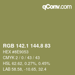 カラーコード: RGB 142.1 144.8 83 | qconv.com
