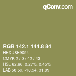 Color code: RGB 142.1 144.8 84 | qconv.com