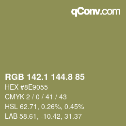 Color code: RGB 142.1 144.8 85 | qconv.com