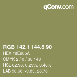 Color code: RGB 142.1 144.8 90 | qconv.com