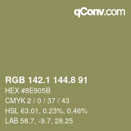 Color code: RGB 142.1 144.8 91 | qconv.com