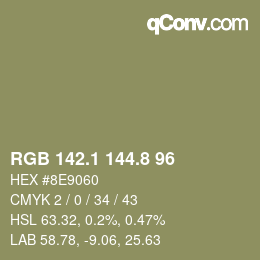 Color code: RGB 142.1 144.8 96 | qconv.com
