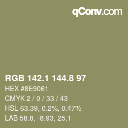 Código de color: RGB 142.1 144.8 97 | qconv.com