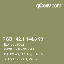 カラーコード: RGB 142.1 144.8 98 | qconv.com