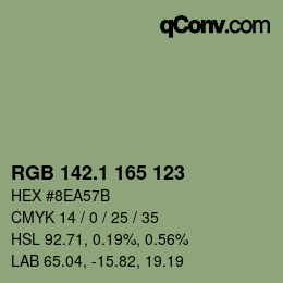カラーコード: RGB 142.1 165 123 | qconv.com