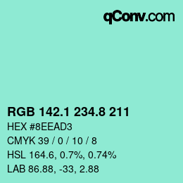 Color code: RGB 142.1 234.8 211 | qconv.com