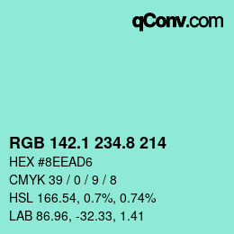 カラーコード: RGB 142.1 234.8 214 | qconv.com