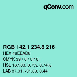 Color code: RGB 142.1 234.8 216 | qconv.com