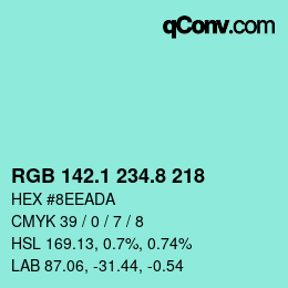 カラーコード: RGB 142.1 234.8 218 | qconv.com