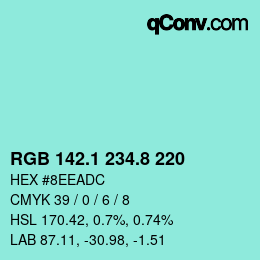 Color code: RGB 142.1 234.8 220 | qconv.com