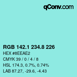 Color code: RGB 142.1 234.8 226 | qconv.com