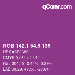 カラーコード: RGB 142.1 54.8 136 | qconv.com