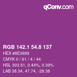 カラーコード: RGB 142.1 54.8 137 | qconv.com