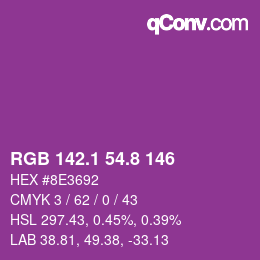 カラーコード: RGB 142.1 54.8 146 | qconv.com