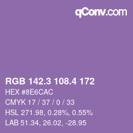 カラーコード: RGB 142.3 108.4 172 | qconv.com