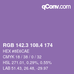カラーコード: RGB 142.3 108.4 174 | qconv.com