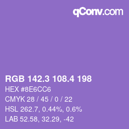 カラーコード: RGB 142.3 108.4 198 | qconv.com