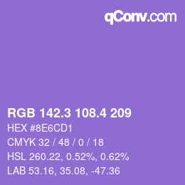 カラーコード: RGB 142.3 108.4 209 | qconv.com