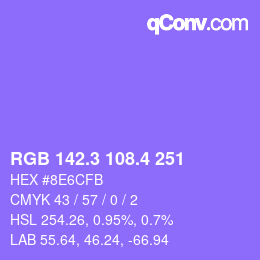 カラーコード: RGB 142.3 108.4 251 | qconv.com