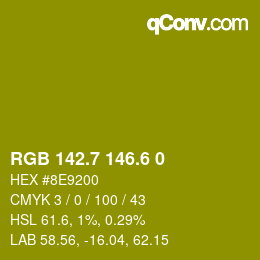 カラーコード: RGB 142.7 146.6 0 | qconv.com