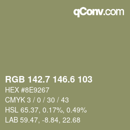 カラーコード: RGB 142.7 146.6 103 | qconv.com
