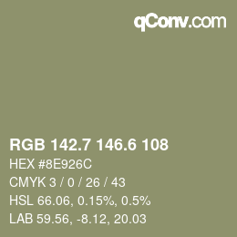 カラーコード: RGB 142.7 146.6 108 | qconv.com