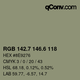 カラーコード: RGB 142.7 146.6 118 | qconv.com