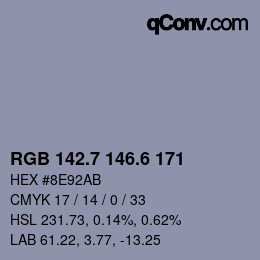 カラーコード: RGB 142.7 146.6 171 | qconv.com