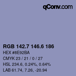 カラーコード: RGB 142.7 146.6 186 | qconv.com