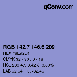 カラーコード: RGB 142.7 146.6 209 | qconv.com