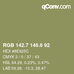 カラーコード: RGB 142.7 146.6 92 | qconv.com