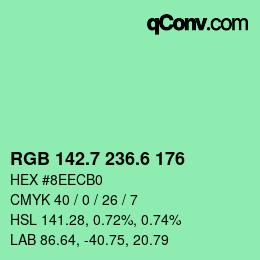 カラーコード: RGB 142.7 236.6 176 | qconv.com