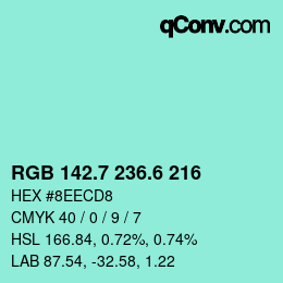 カラーコード: RGB 142.7 236.6 216 | qconv.com
